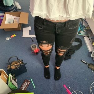 Black ripped american eagle jeans size 0